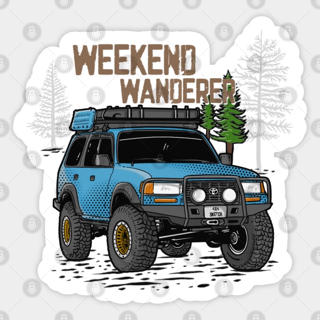 Toyota Land Cruiser Weekend Wanderer - Pacific Ocean Blue Toyota Land Cruiser for Outdoor Enthusiasts Sticker by 4x4 Sketch